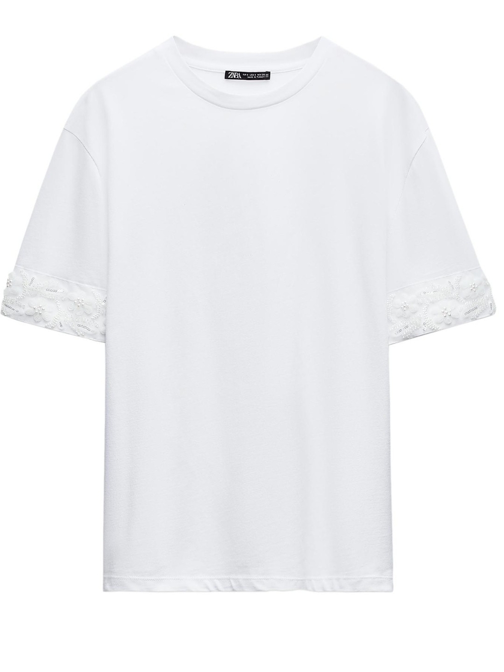Zara White Tee with Embroidered Bead Cuff